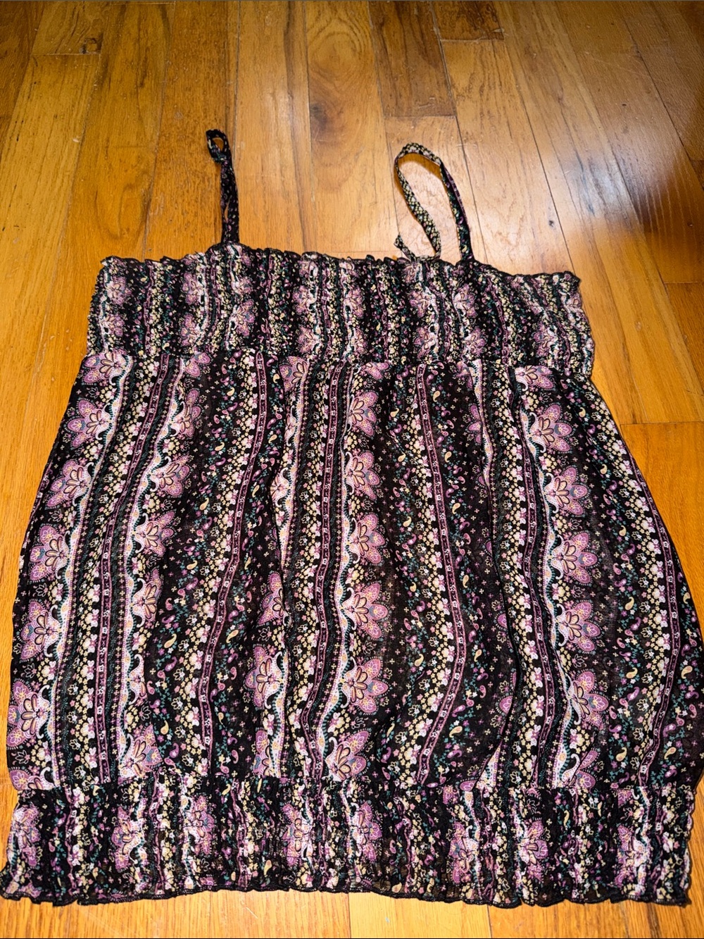 Xhilaration Black and Pink Floral Smocked Cami